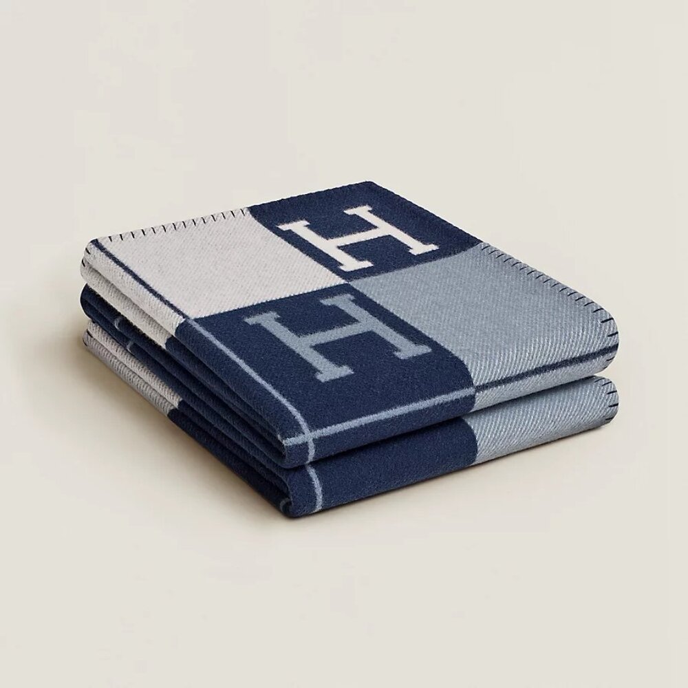 Hermès Écru and Caban Merino Wool and Cashmere Avalon III Throw Blanket with Box